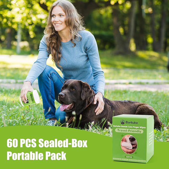 Pet Dental Care Finger Wipes, 60 Counts Teeth Cleaning Finger Wipes for Dogs &amp; Cats, Reduces Plaque &amp; Tartar Disposable Gentle Cleaning &amp; Gum Care Pet Wipes