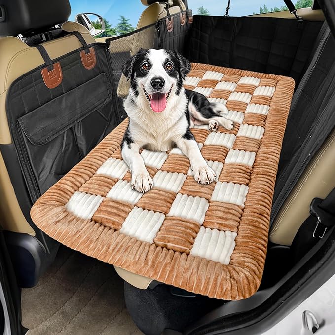 Dog Car Bed Mat, Non-Slip Backseat Extender Pet Blanket, Plaid Dog Bed for SUVs, Sedans &amp; Trucks, Chew-Resistant Travel Pad for Dogs, Easy Clean &amp; Scratch-Proof &amp; Comfort (50"x24.6")