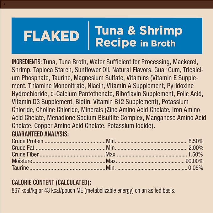 Wellness CORE Tiny Tasters Minced Adult Wet Cat Food, Natural, Protein-Rich, Grain Free, 1.75-Ounce Pouch, 12 Pack, (Tuna &amp; Shrimp)