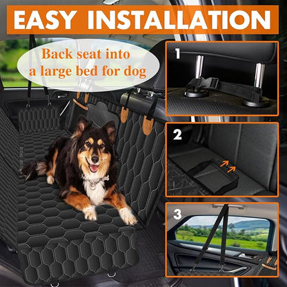 Dog Back Seat Cover, Waterproof Scratch Proof Nonslip Dog Hammock for Car, Car Seat Cover for Back Seat with Sanitary Pad Mesh &amp; Pocket for Cars SUVs and Trucks - S, Black/Orange