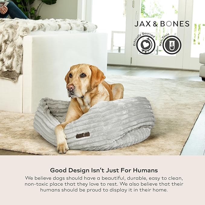 Jax &amp; Bones Dog Napper - Luna Grey Machine Washable Bed for Dogs - Extra Heavy Duty Bolstered Sides - Large Grey Dog Mat | 40 x 32 Inches