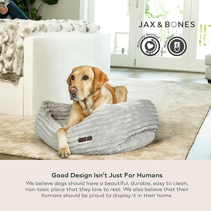 Jax &amp; Bones Dog Napper - Luna Grey Machine Washable Bed for Dogs - Extra Heavy Duty Bolstered Sides - Large Grey Dog Mat | 40 x 32 Inches