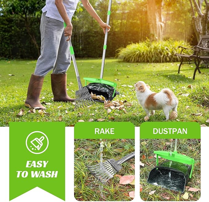 Pooper Scooper with Bag Attachment, 50 inches Long Handle Pooper Scooper, Poop Scooper for Dogs, Dog Poop Scooper for Yard, Pooper Scooper for Large Dogs Heavy Duty, Poop Scooper Bin &amp; Rake