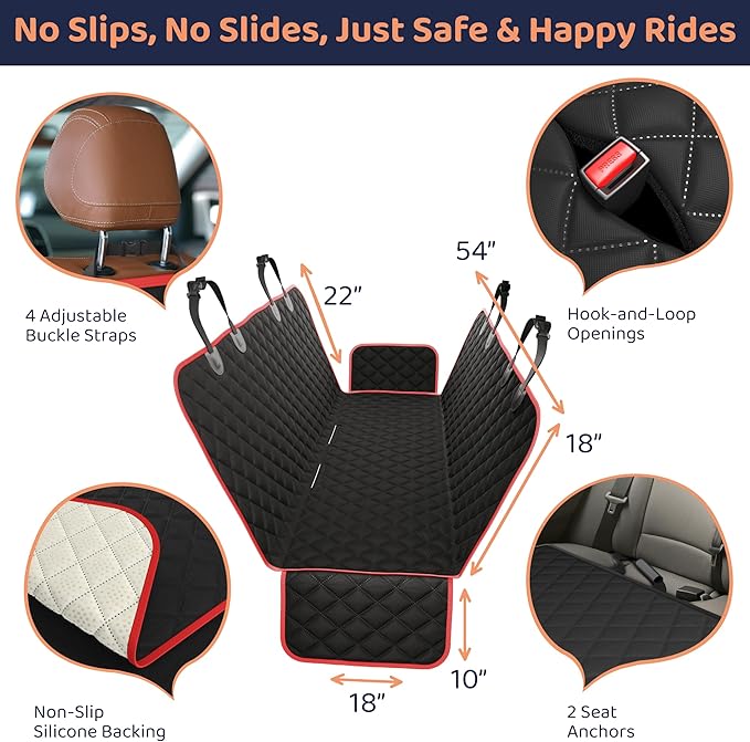 Dog Car Seat Cover for Back Seat, Waterproof Hammock for Car, SUV &amp; Truck, Non-Slip Backseat Cover for Dogs, Heavy-Duty Dog Hammock Style Seat Protector Pets, Easy to Install &amp; Clean