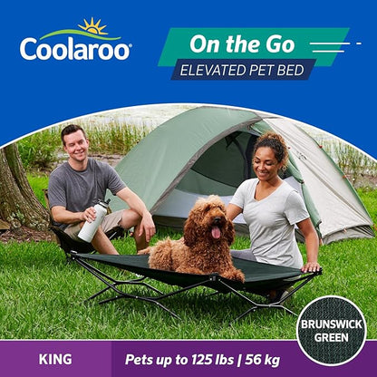 Coolaroo On-The-Go Elevated Dog Bed - Foldable Pop-Up Travel Dog Bed with Breathable, Moisture-Resistant Fabric, Carry Bag Included, Lightweight &amp; Portable, Brunswick Green, Extra Large