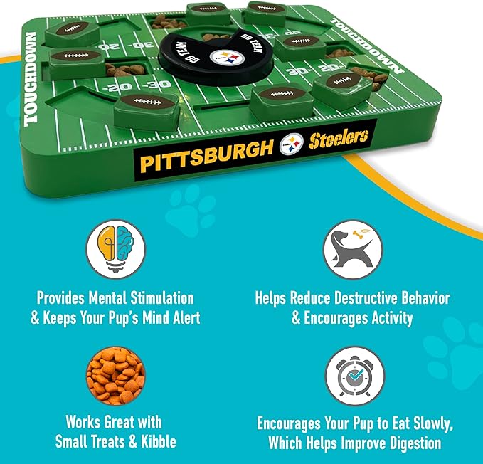 Pets First NFL Pittsburgh Steelers Large Puzzle Toy, New Size, Interactive Dog Treat &amp; Slow Feeding Toy
