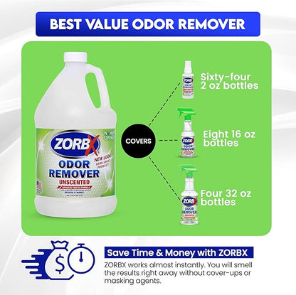 ZORBX Unscented Odor Eliminator Spray 128 Oz, 1 Gallon - Used in Hospitals &amp; Healthcare Facilities - Advanced Trusted Odor Remover Formula - All-Purpose Deodorizer for Dog, Cat, Home, Carpet &amp; Car