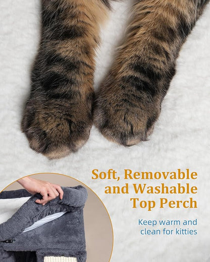 XL Cat Tree Tower for Large Adult Cats 20 lbs+, 25in Perch Bed, Condo Cave for Indoor Medium Kittens, 2 Scratchers, Extra Large Platform