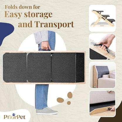Dog Steps for Bed &amp; Couch 2-in-1 Dog Stairs/Ramp - Height Adjustable Dog Ramp for Couch 7” - 20” - Pet Stairs, Dog Stairs for Small Dogs - Easy to Move Pet Steps with Landing Platform, Natural