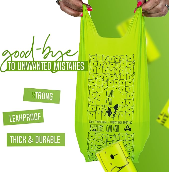 100% Certified Home Compostable Dog Poop Bags with Handles - 10% to Charity - ASTM D6400 &amp; EN 13432 Compliant - 240 x Plant Based X Large Compostable Poop Bags (20 Rolls)