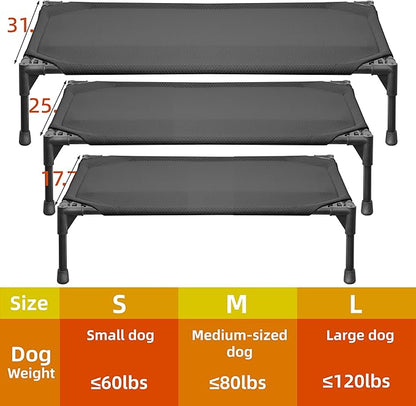 Soft Mesh Elevated Pet Bed for Large Medium Dogs Outdoor Resting Cot with Water-Resistant, Air-Permeable, Cooling and Anti-Skid Portable Dog Bed, Up to 120 lbs, 43.2" L x 31" W x 7.5" H, Black