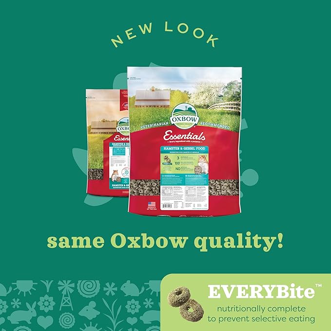 Oxbow Essentials Hamster Food and Gerbil Food, Vitamin &amp; Mineral Rich Daily Diet for Hamsters &amp; Gerbils, Veterinarian Formulated, Small Animal Pet Products, Made in USA, 15 lb Bulk Bag