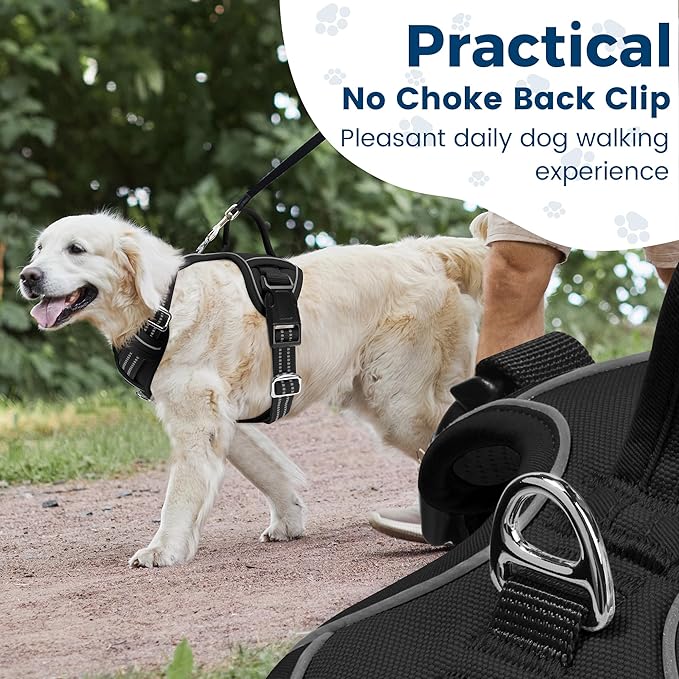 Funfox Dog Harness No Pull, Adjustable Dog Vest Harness, Super Soft Material with Vertical Handle Easy Control, Reflective Night Walking, 2 Leash Clips for Small Medium Large Size, Black, S