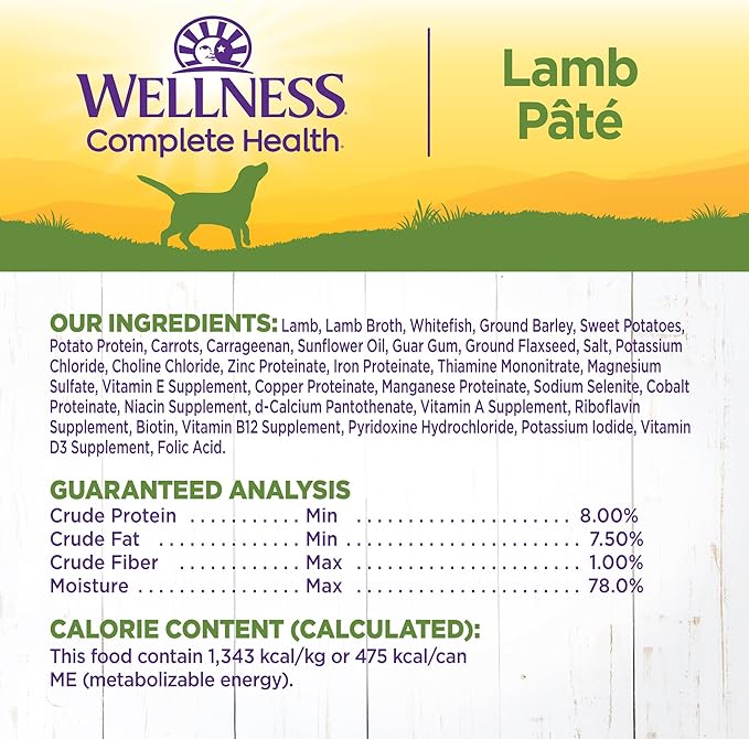 Wellness Complete Health Natural Wet Canned Dog Food, Lamb &amp; Sweet Potato, 12.5-Ounce Can (Pack of 12)