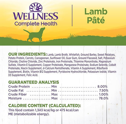 Wellness Complete Health Natural Wet Canned Dog Food, Lamb &amp; Sweet Potato, 12.5-Ounce Can (Pack of 12)