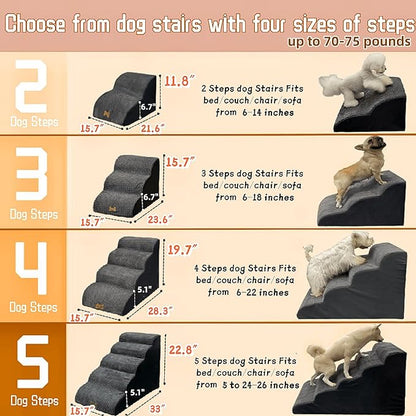 5-Step Dog Stairs for 30 Inch High Beds &amp; 20-30 Inch Couch Bed, Non-Slip Balanced Indoor Pet Ramp Stairs for Small Old Large Dogs Cats to Get on Bed 30D