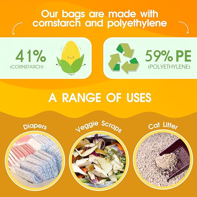 Pet N Pet 200 Counts Unscented Dog Poop Bags Rolls with Tie Handles, 38% Plant Based &amp; 62% PE Poop Bags for Dogs, Extra-Thick Doggie Poo Bag, Pet Waste Bag
