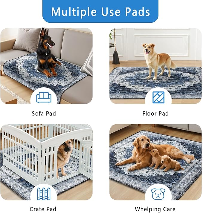 Washable Pee Pads for Dogs 2 Pack, Absorbent Reusable Puppy Pads Waterproof, Leakproof &amp; Non-Slip Whelping Pad, Potty Training Pads for Dogs Playpen Mat 48x48
