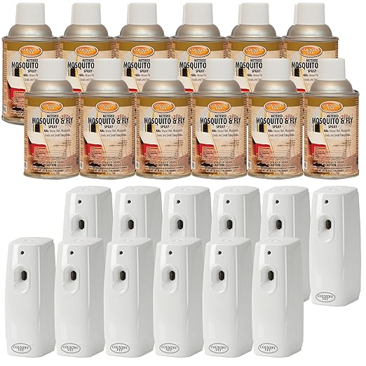 Country Vet Mosquito+Fly Metered Spray Refill (Case of 12) &amp; Automatic Metered Dispenser (Case of 12) - 342033CVA - Great for Barns, Stables, Farms, Stalls and Outdoor Insect/Fly Prevention