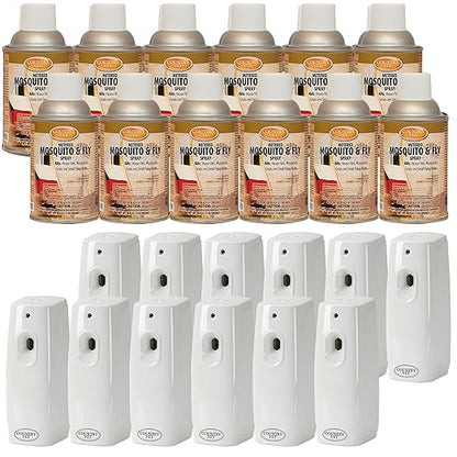 Country Vet Mosquito+Fly Metered Spray Refill (Case of 12) &amp; Automatic Metered Dispenser (Case of 12) - 342033CVA - Great for Barns, Stables, Farms, Stalls and Outdoor Insect/Fly Prevention