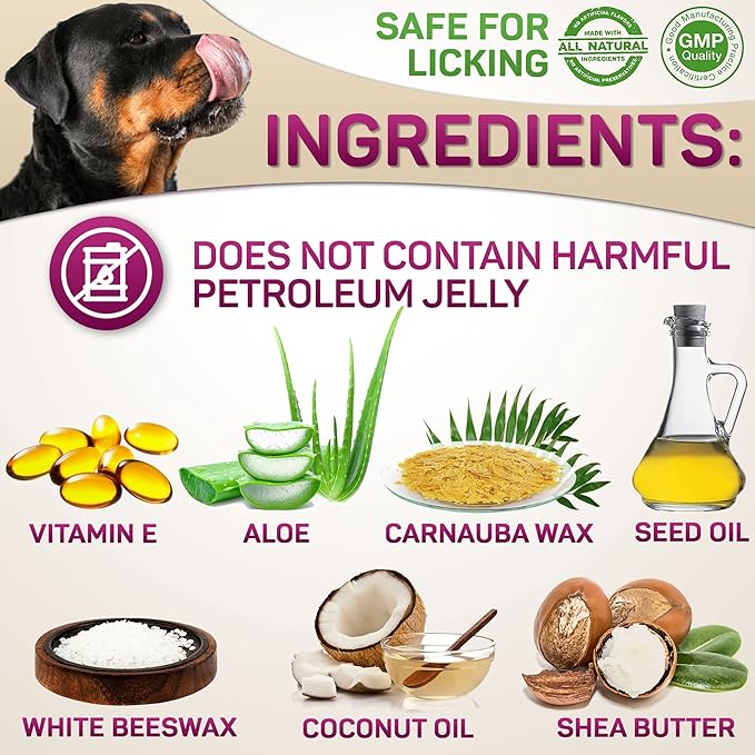 Dog Paw Balm for Dry Cracked Paws – Lick-Safe Moisturizer and Organic Paw Wax with Aloe &amp; Vitamin E – Hot Pavement and Winter Snow Protection – Nose Safe – for All Breeds