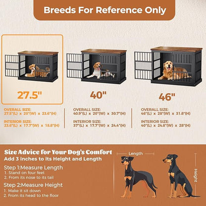 VOPEAK 27.5" Dog Crate Furniture, Chew Resistant Dog Crate for Small Dogs Puppy, Heavy Duty Dog Crates Dog Kennel Cage Indoor with Double Doors, Wooden End Table for Bedroom Living Room, Black
