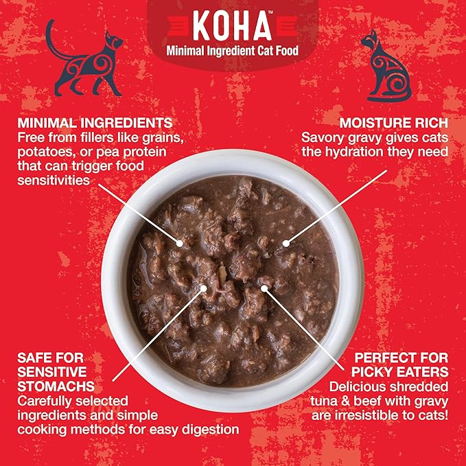 KOHA Poké Bowl Tuna &amp; Beef Entree in Gravy for Cats, 12-Pack of 3oz Pouches