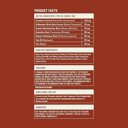 Rocco &amp; Roxie Cat Urinary Tract Health Supplement, Cranberry and D-Mannose for Kidney, Bladder, and UT Support, Vet Recommended Chicken Flavored Crunchy Chews Cats Love, Made in USA