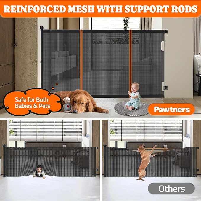Extra Tall Retractable Baby Gates: 51" Tall Pet Gate, Extend up to 120" Wide, Mesh Baby Gate with Support Rods Jump-Proof Design for Cats &amp; Large Dogs High Dog Cat Door Indoor Outdoor, Black