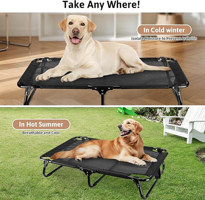 Elevated Dog Bed, Foldable Pet Bed with No Assembly, Cooling Raised Bed with Breathable Mesh, No-Slip Feet Durable Dog Cots Beds for Indoor &amp; Outdoor Use, Black (L:43"x23"x7")