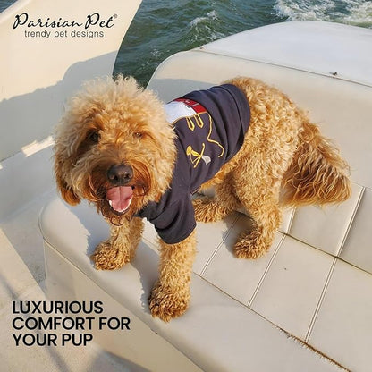 Parisian Pet Captain Sparrow Dog Shirt - Embroidered Pirate Costume - 100% Cotton &amp; Polyester - Sleeved Black Dog Shirt - Large - Pet Costume