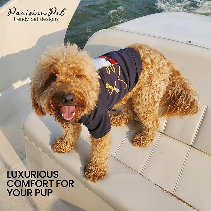Parisian Pet Captain Sparrow - Pirate Dog Shirt - Embroidered Costume, 100% Cotton &amp; Polyester, Sleeved, Black - Large Dog Shirt