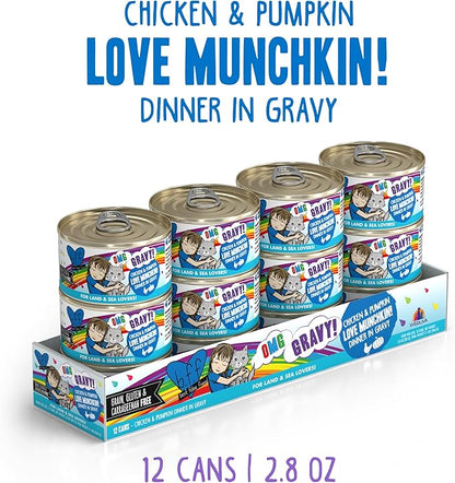 Weruva B.F.F. OMG - Best Feline Friend Oh My Gravy!, Love Munchkin! with Chicken &amp; Pumpkin in Gravy Cat Food, 2.8oz Can (Pack of 12)