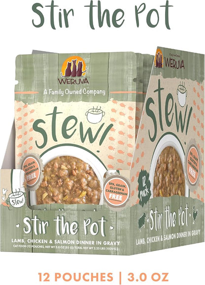 Weruva Classic Cat Stews!, Stir The Pot with Lamb, Chicken &amp; Salmon in Gravy, 3oz Pouch (Pack of 12)