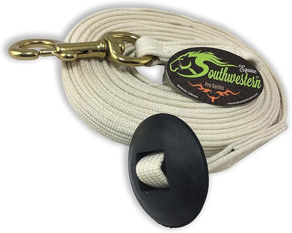 Southwestern Equine Lunge Line for Horses Cotton Horse Lunge Line with Bolt Snap &amp; Rubber Stop (White, 24&