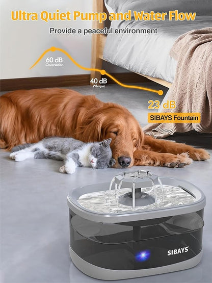 SIBAYS 2.5Gal/9.5L Dog Water Fountain for Large Dogs, 3 Flow Modes Large Pet Water Fountain for Cats, Automatic Dog Water Bowl Dispenser with 7" Filter &amp; Smart LED Pump, Quiet, BPA-Free Material(FS68)