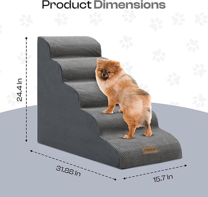 5-Step Curved Dog Stairs for High Beds Up to 30", Non-Slip Foam Pet Ramp for Large Dogs and Cats, Washable Cover, Soft Climbing Steps for Couch &amp; Sofa