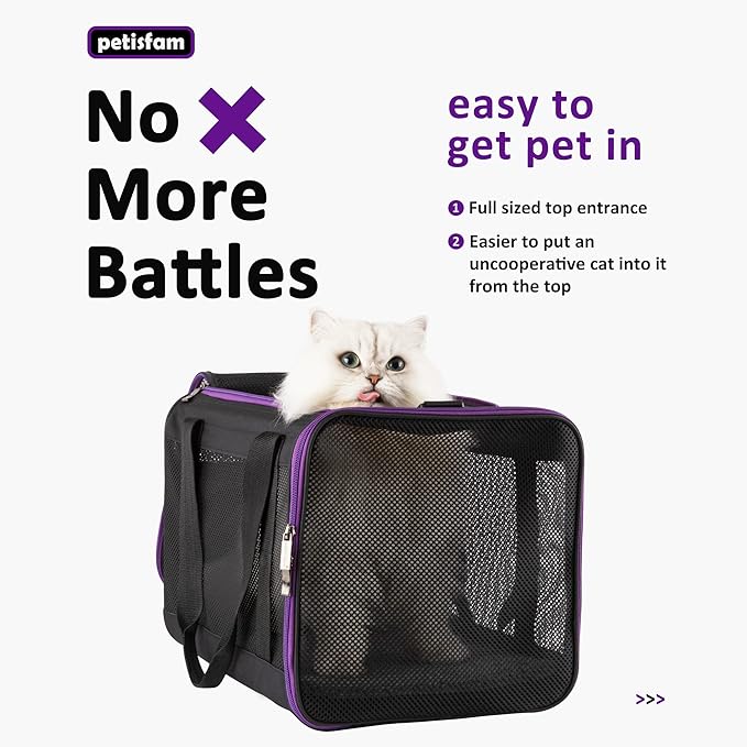 petisfam Soft Pet Carrier for Large and Medium Cats, 2 Kitties, Small Dogs. Easy to Get Cat in, Great for Cats That Don&