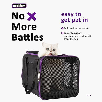 petisfam Soft Pet Carrier for Large and Medium Cats, 2 Kitties, Small Dogs. Easy to Get Cat in, Great for Cats That Don&
