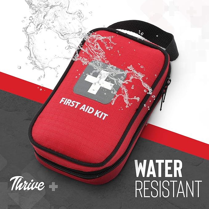 Thrive First Aid Safety Kit - 100-Piece Bag - Compact Waterproof Rip-Stop Nylon Pouch - Multi-Size Bandages, Antiseptic Wipes &amp; Safety Pins for Car &amp; Travel