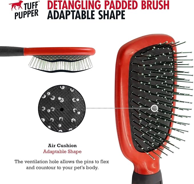Tuff Pupper Stainless Steel Pin Brush for Long or Short Hair Pets - Detangling &amp; Dematting Undercoat Brush for Dogs, Cats, and All Pets