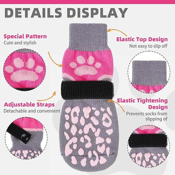 KOOLTAIL Dog Socks for Hot/Cold Pavement to Prevent Licking Paws Scratching,Anti Slip Pet Boots&amp;Paw Protector for Hardwood Floor,Traction Control Grip Booties for Small Medium Large Senior Dogs PinkXS