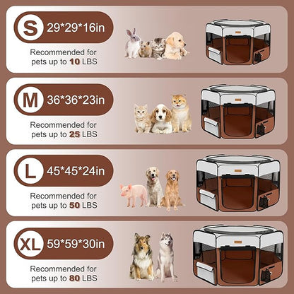 Dog Playpen, Portable Pet Play Pen for Cat, Puppies, Rabbits, Chickens, Foldable Large-Capacity Pet Tent for Indoor/Outdoor Travel Camping (Size XL Without Carry Bag)