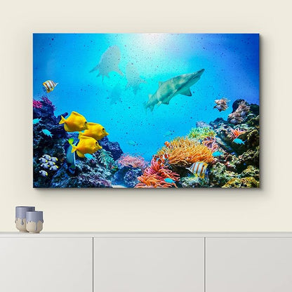 wall26 Canvas Print Wall Art Vibrant Coral Reef Shark Fish Anemone Reef Nature Animals Photography Realism Rustic Scenic Landscape Wilderness Earth for Living Room, Bedroom, Office - 24"x36"