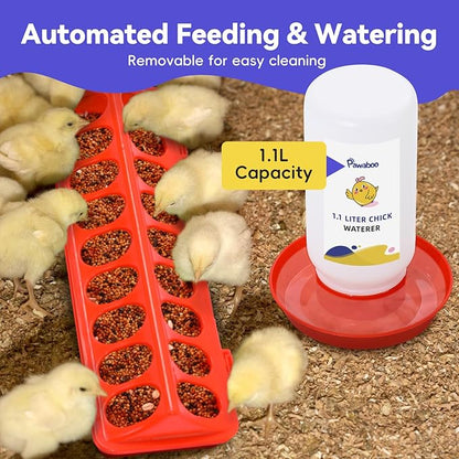 Pawaboo 5-in-1 Chicken Brooder Box for Chick Starter Kit, Includes Pet Cage Tent, Chicks Perch, Chicks Feeder, 1.1L Chick Waterer, Baby Chicken Supplies (Brooder Set), Gray