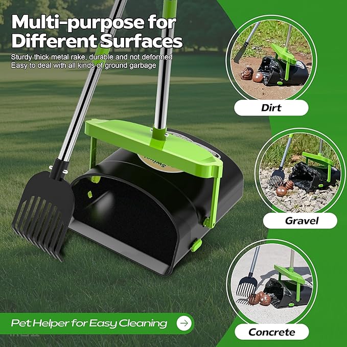 UPSKY Dog Pooper Scooper Swivel Bin &amp; Rake Kit with 100 Waste Bags,33.4" Stainless Steel Long Handle Heavy Duty Pet Poop Shovel for Large Medium Small Dogs, Odor-Proof Lid for Yard/Lawn/Outdoor Use