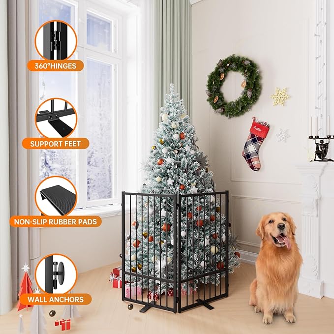 Full Metal Freestanding Dog Gate with Door, 36&