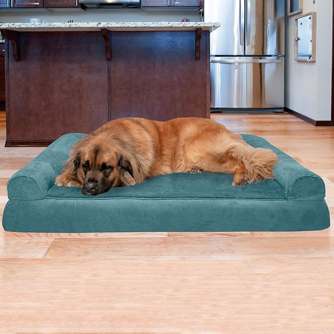 Furhaven Orthopedic Dog Bed for Large Dogs w/ Removable Bolsters &amp; Washable Cover, For Dogs Up to 125 lbs - Plush &amp; Suede Sofa, Jumbo Plus/XXL