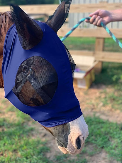Horse Fly Mask - Arab Equine Fly Mask with Full Coverage for Eye &amp; Ear - Stretchable, UV &amp; Sun Protection Flymask for Horses, Ponies &amp; Mini Horses - Horse Face Cover for Pasture &amp; Trail - Navy