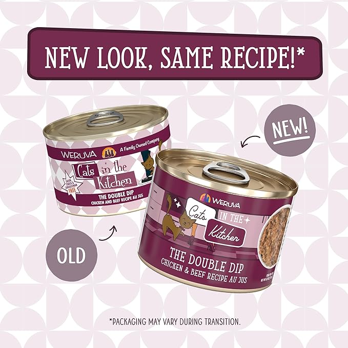 Weruva Cats in The Kitchen, The Double Dip with Chicken &amp; Beef Au Jus Cat Food, 6oz Can (Pack of 24)
